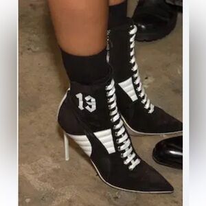NEW Puma Rihanna Black White Lace Up High Heel Suede Boots Size 10